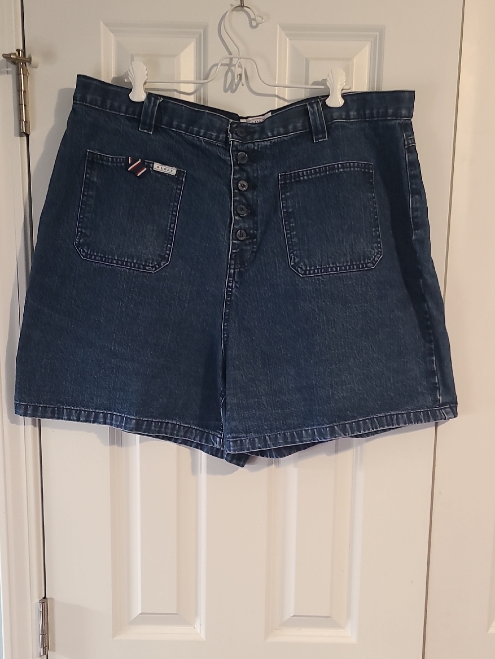 Vintage Button-Fly Dark Blue Jean Shorts